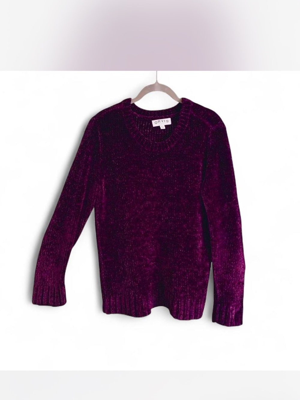 Cozy Luxurious Orvis Women's Plush Chenille Crewneck Sweater - Plum size M
